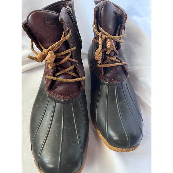 Sperry Saltwater Wedge Tide Wool Black Brown Duck Boots Size 10 - Picture 2 of 11
